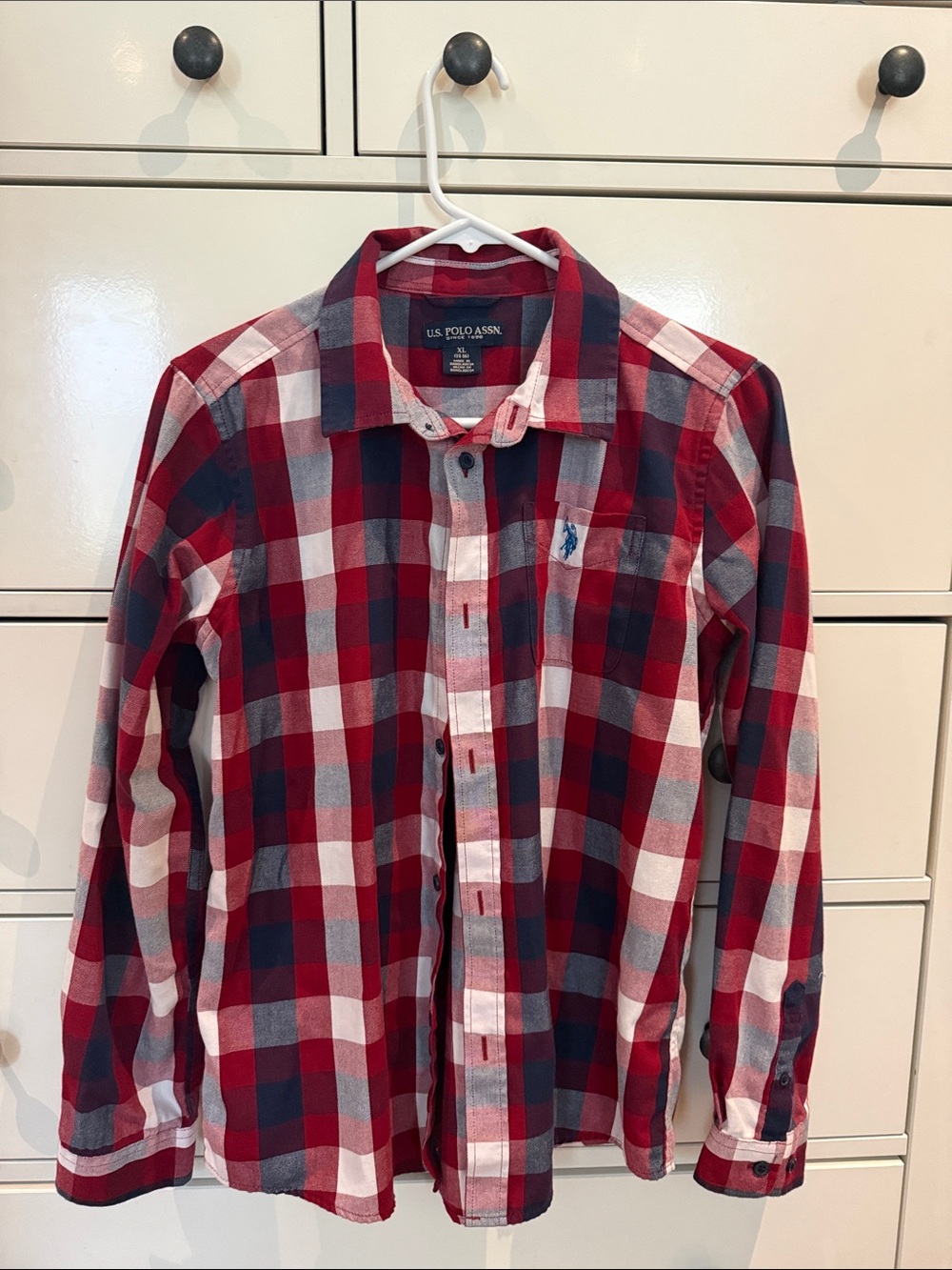 U.S. Polo Assn. Red and Navy Plaid Button-Down Shirt size XL 14-16